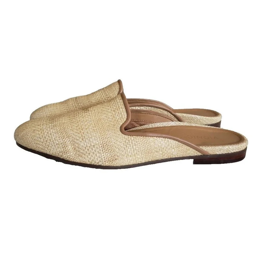 Vionic Willa Mule Raffia Slip-On Loafers Beige Women's Size 8.5